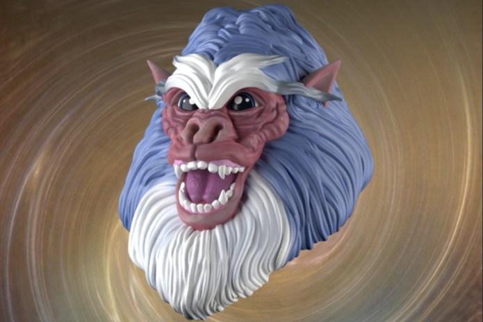 Close-up 3D render of the Angry Yeti alternate head sculpt from Cryptoids War for the Green Planet featuring blue fur and a snarling expression.